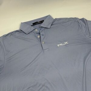Ralph Lauren‎ RLX Men's XL Blue Striped Polyester The Legends Short Sleeve Polo